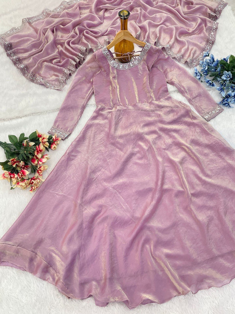 Opulent Fendy Silk Pink Color Gown