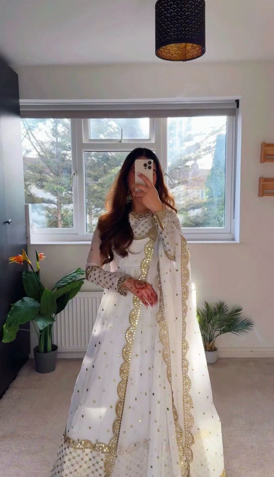 Glimmering Georgette White Color Long Gown