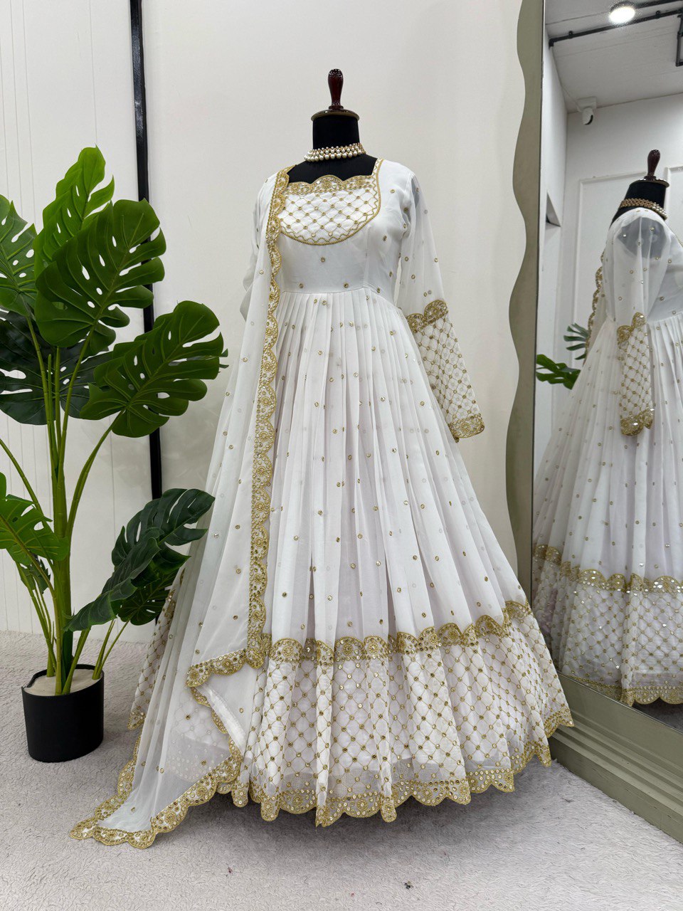 Glimmering Georgette White Color Long Gown