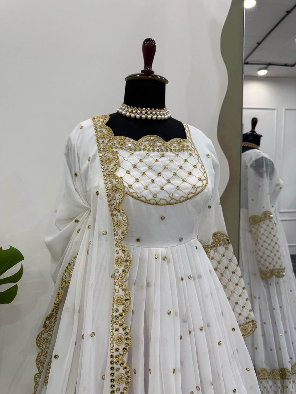 Glimmering Georgette White Color Long Gown