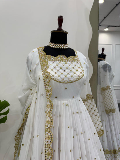 Glimmering Georgette White Color Long Gown