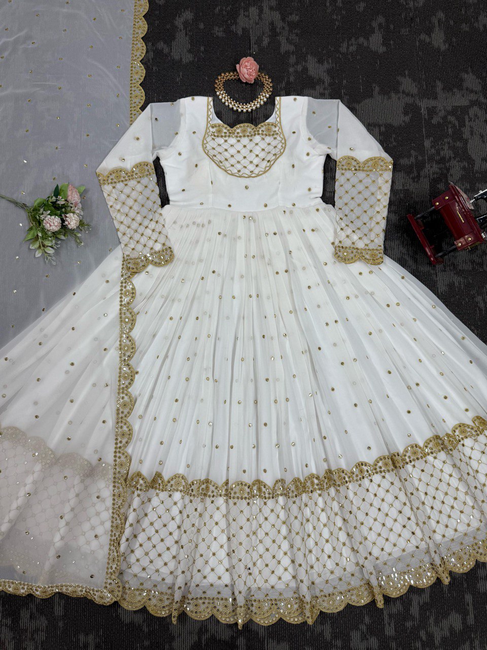 Glimmering Georgette White Color Long Gown