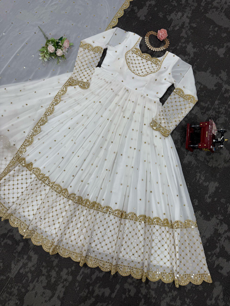 Glimmering Georgette White Color Long Gown