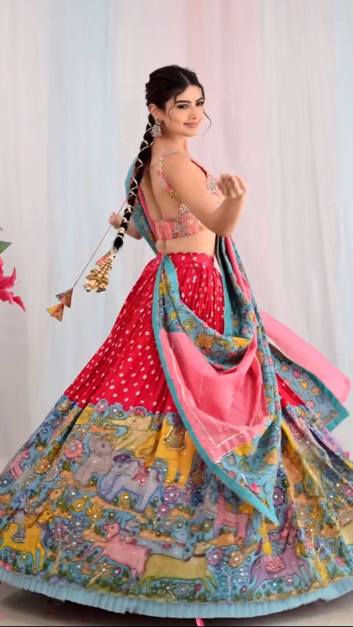 Admiring Cotton Kalamkari Print Red Multi Color Lehenga Choli