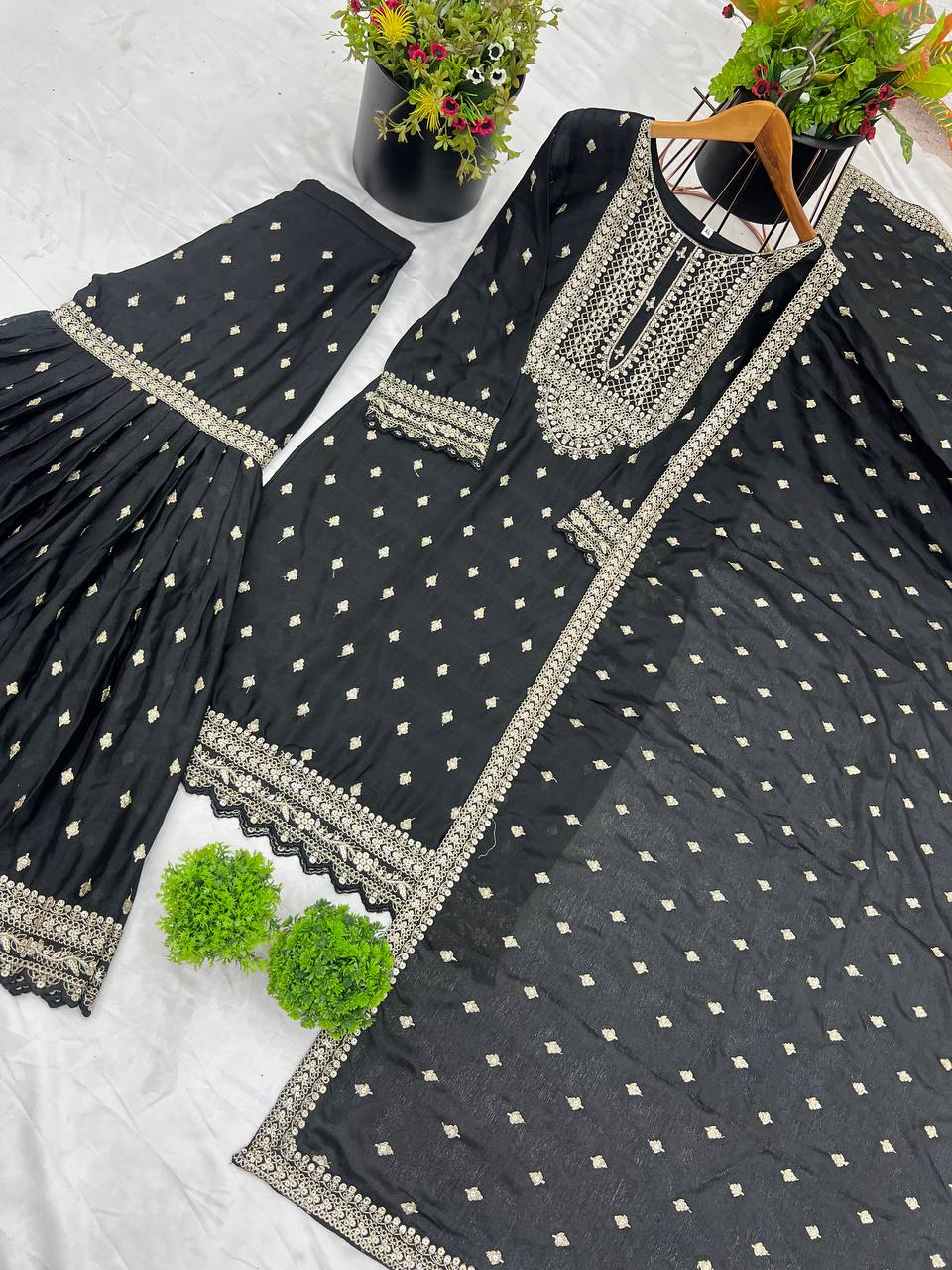 Heavy Embroidery Work Black Color Sharara Suit