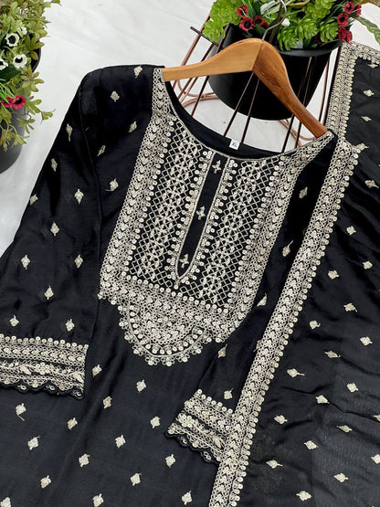 Heavy Embroidery Work Black Color Sharara Suit