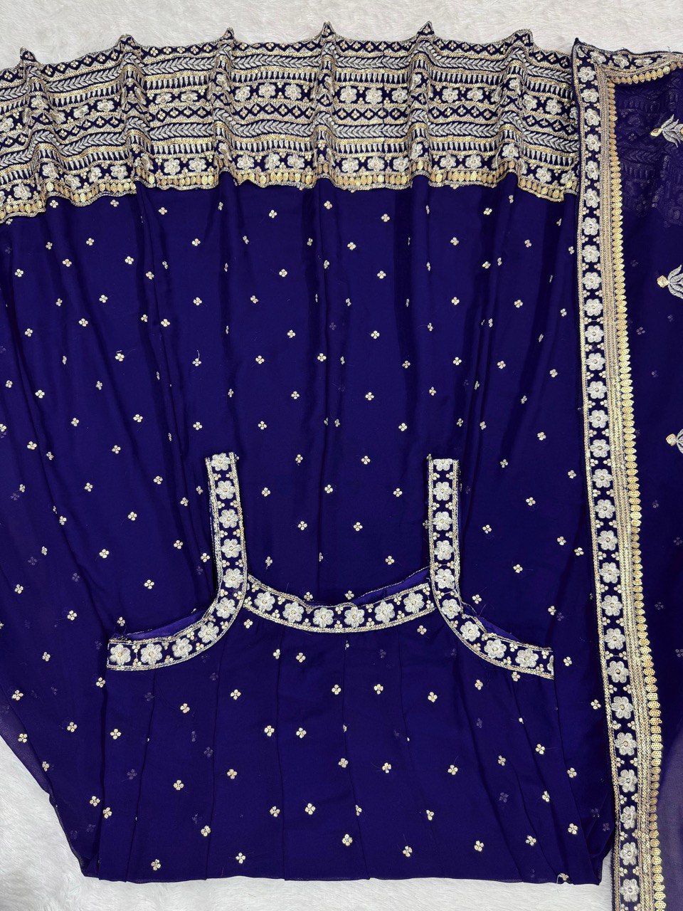 Ceremony Wear Thread With Sequnce Blue Color Gown