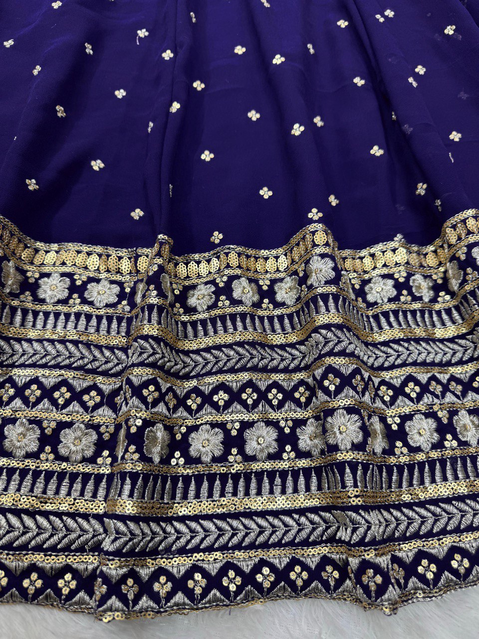 Ceremony Wear Thread With Sequnce Blue Color Gown