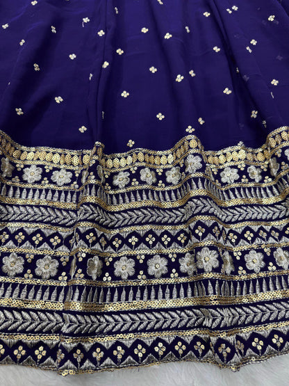 Ceremony Wear Thread With Sequnce Blue Color Gown