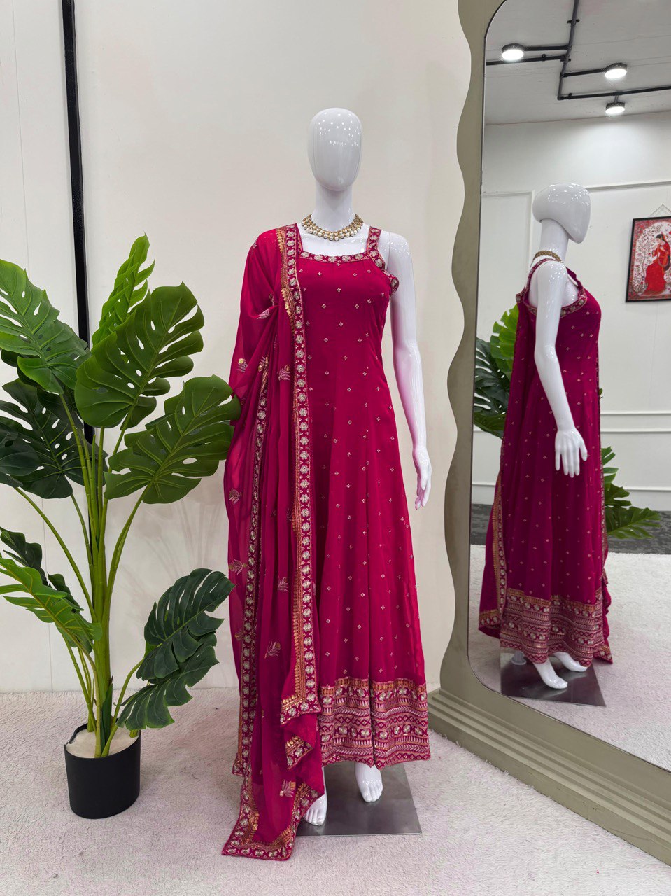 Ceremony Wear Thread With Sequnce Pink Color Gown