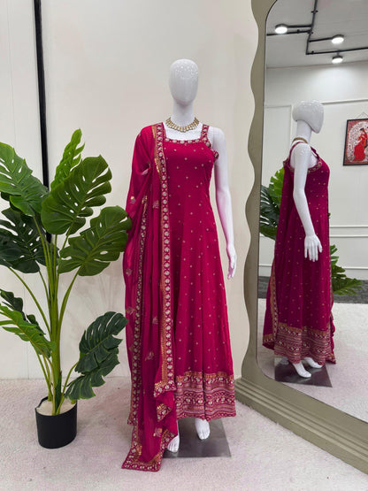 Ceremony Wear Thread With Sequnce Pink Color Gown