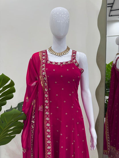 Ceremony Wear Thread With Sequnce Pink Color Gown