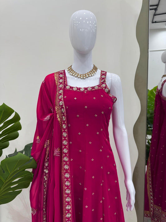 Ceremony Wear Thread With Sequnce Pink Color Gown