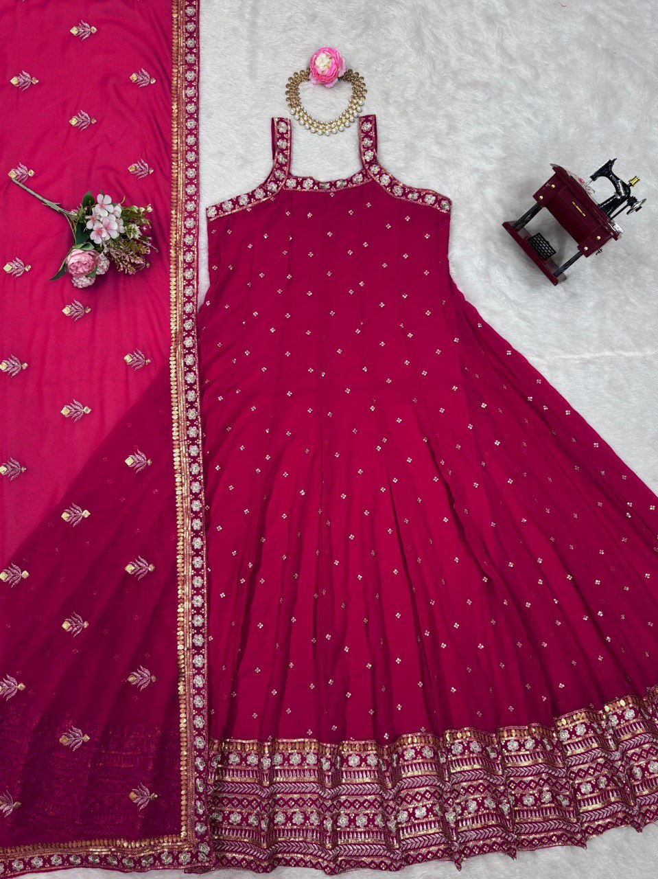 Ceremony Wear Thread With Sequnce Pink Color Gown
