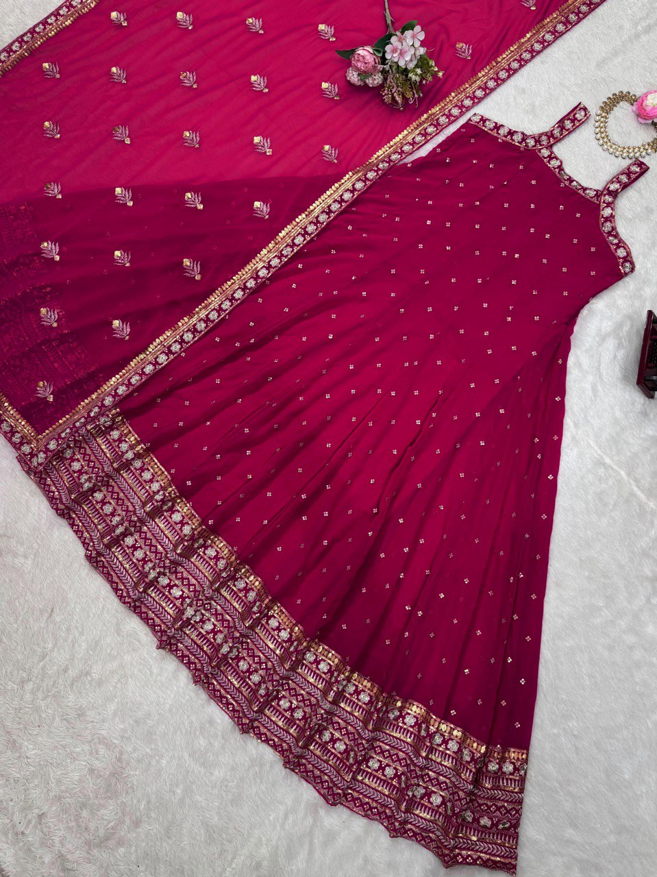 Ceremony Wear Thread With Sequnce Pink Color Gown