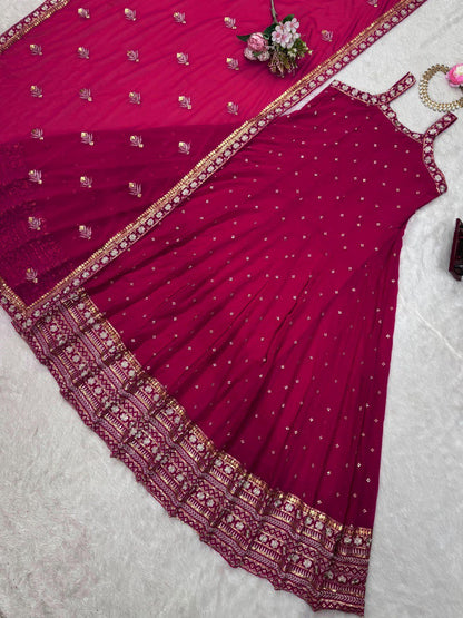 Ceremony Wear Thread With Sequnce Pink Color Gown