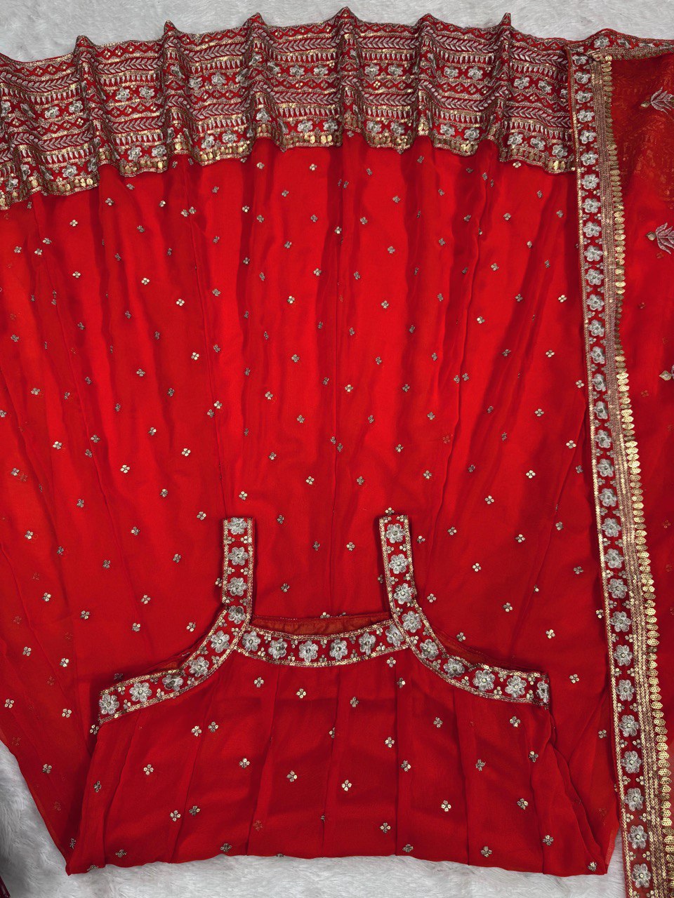 Ceremony Wear Thread With Sequnce Red Color Gown