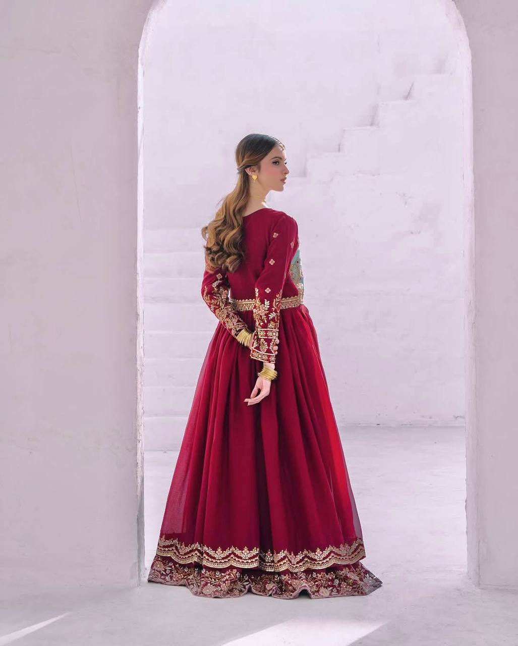Elegant Georgette Thread Work Red Color Gown