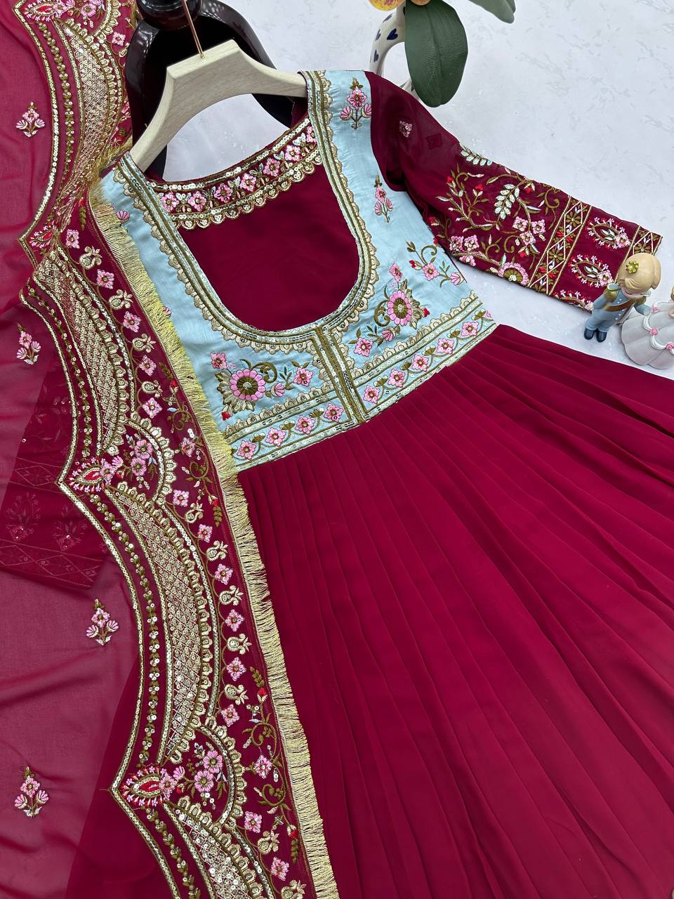 Elegant Georgette Thread Work Red Color Gown
