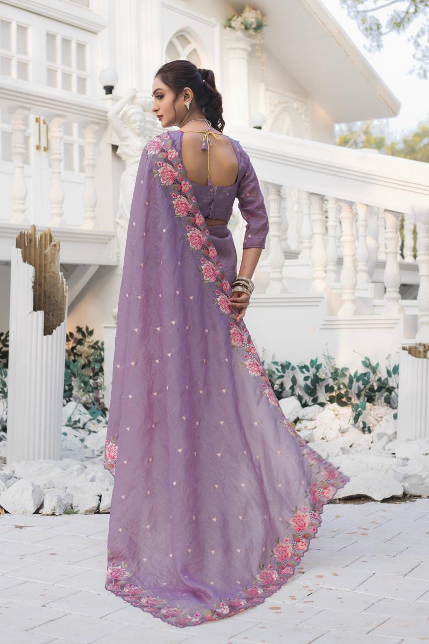 Imposing Crush Silk Purple Color Saree