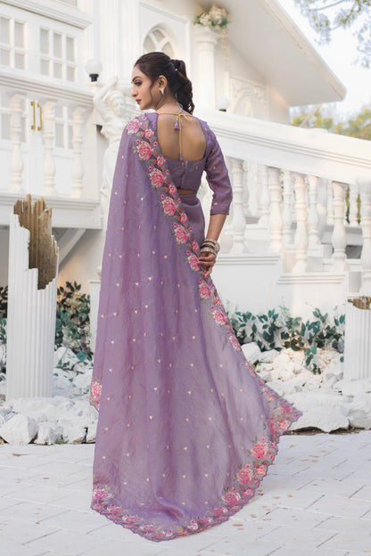 Imposing Crush Silk Purple Color Saree