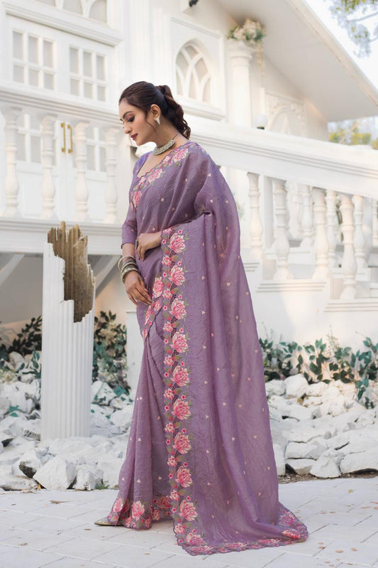 Imposing Crush Silk Purple Color Saree