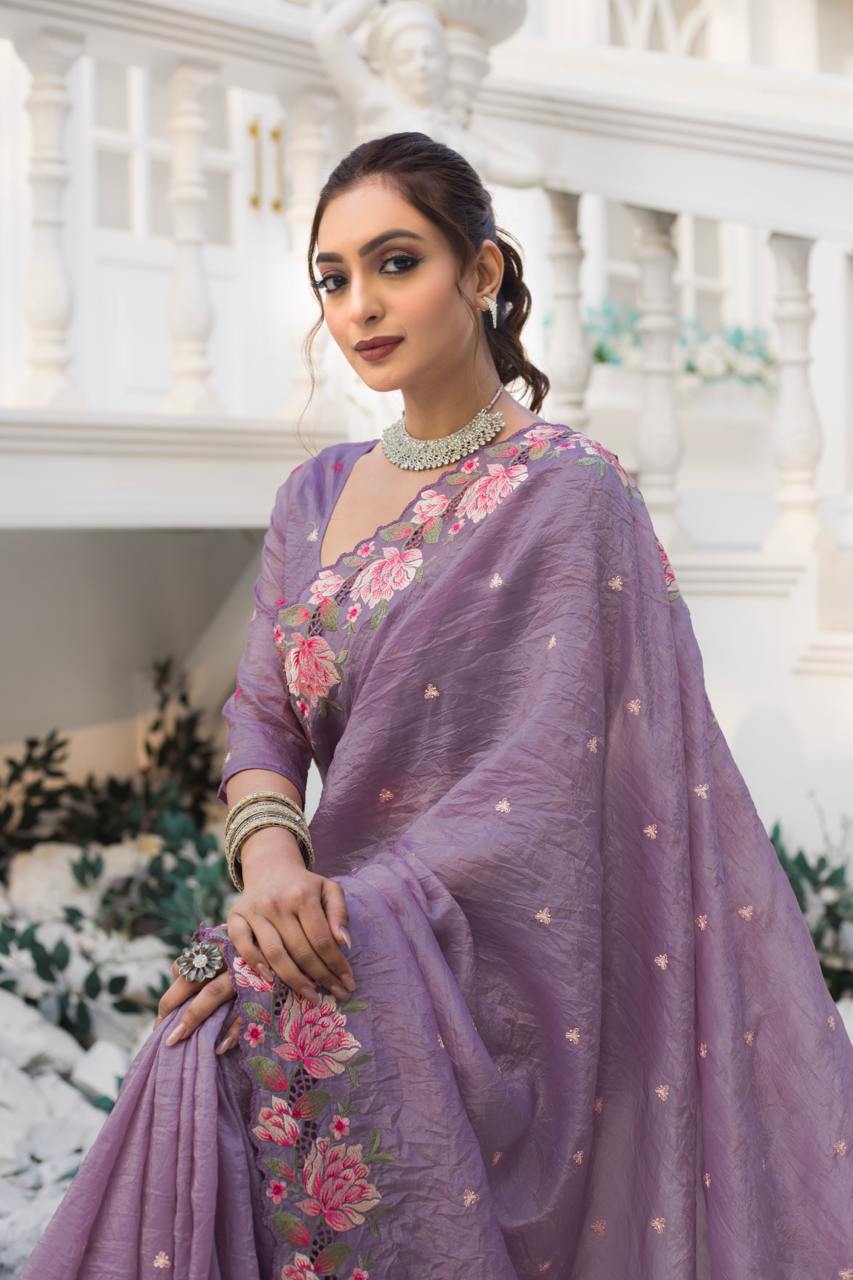 Imposing Crush Silk Purple Color Saree