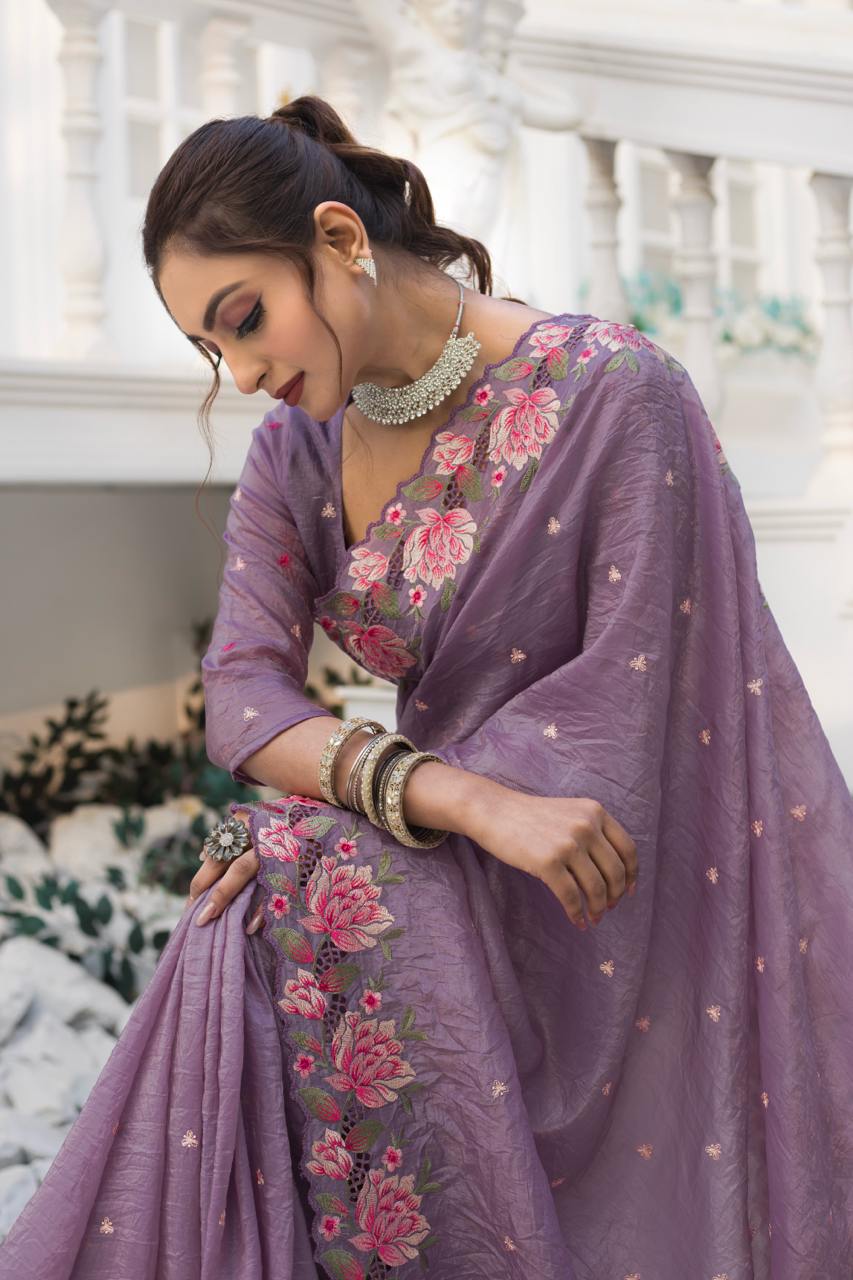 Imposing Crush Silk Purple Color Saree