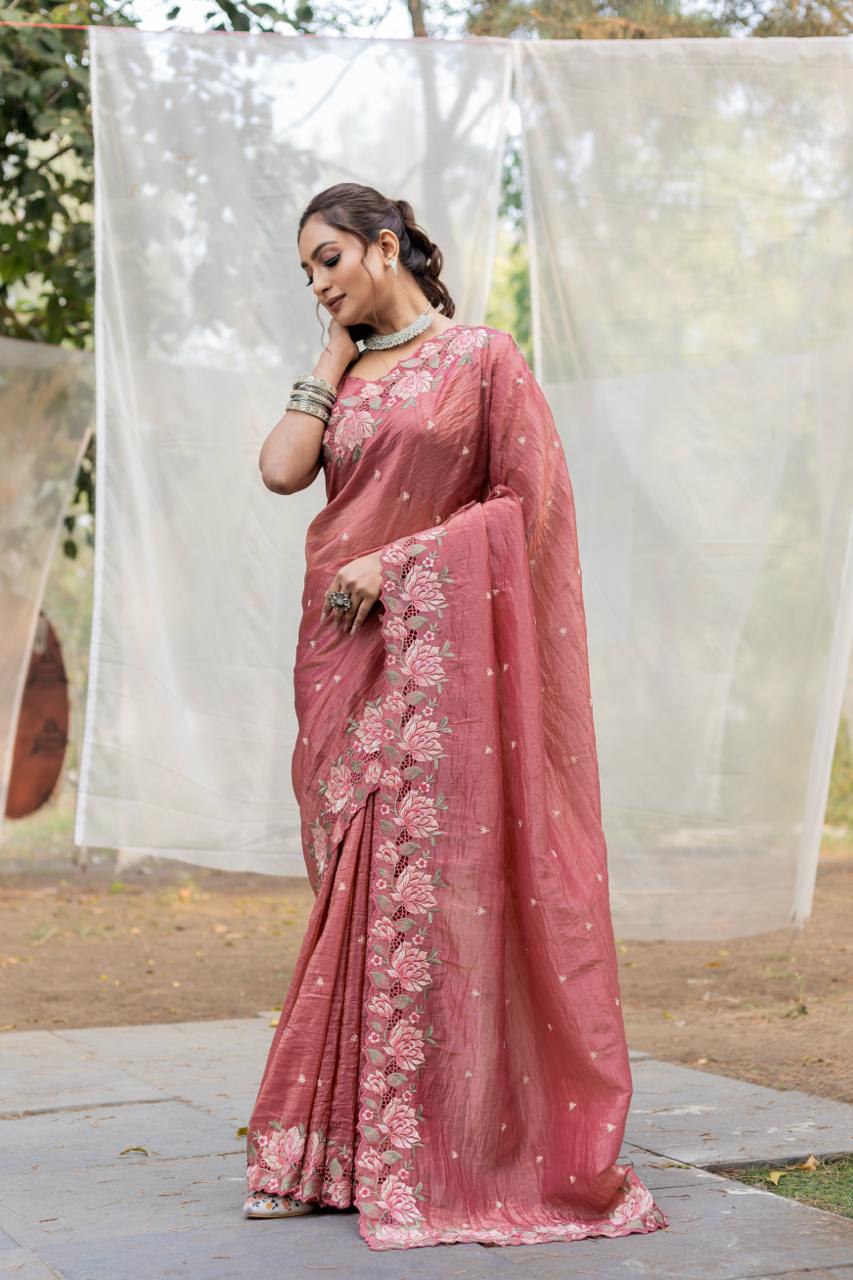 Imposing Crush Silk Peach Color Saree
