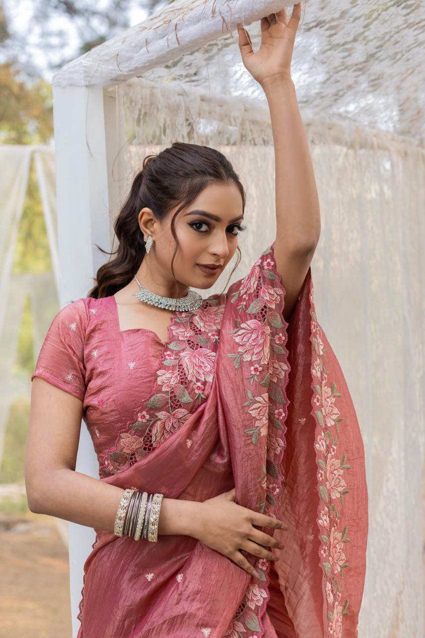 Imposing Crush Silk Peach Color Saree