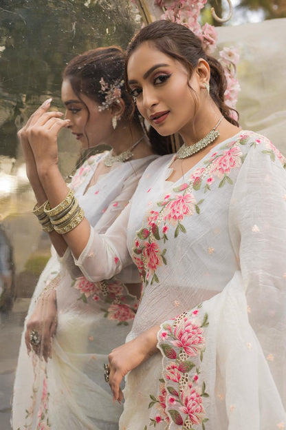 Imposing Crush Silk White Color Saree