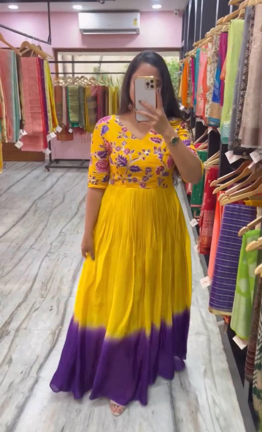 Glorious Chinon Sequence Work Yellow Color Gown