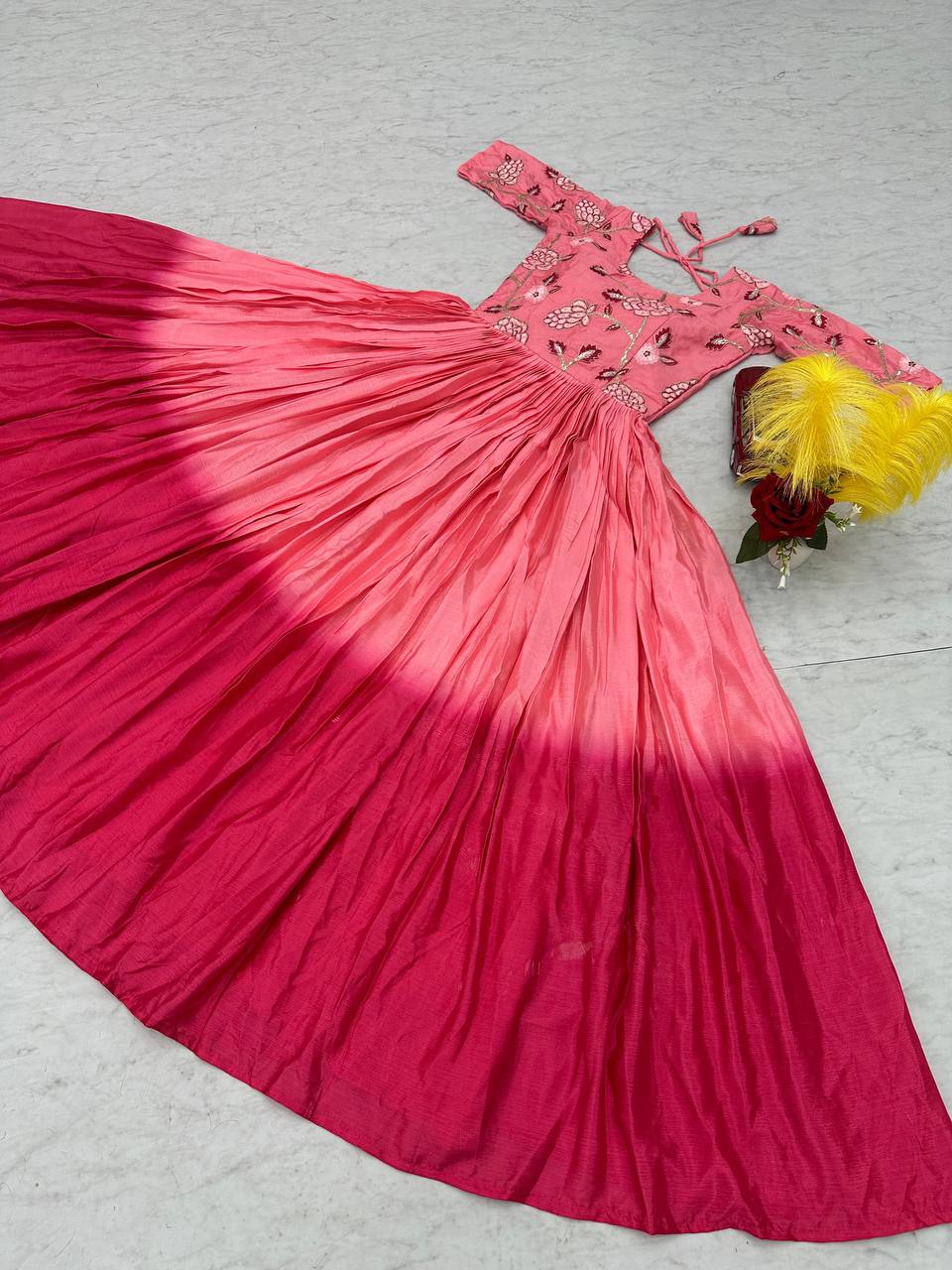 Glorious Chinon Sequence Work Light Pink Color Gown