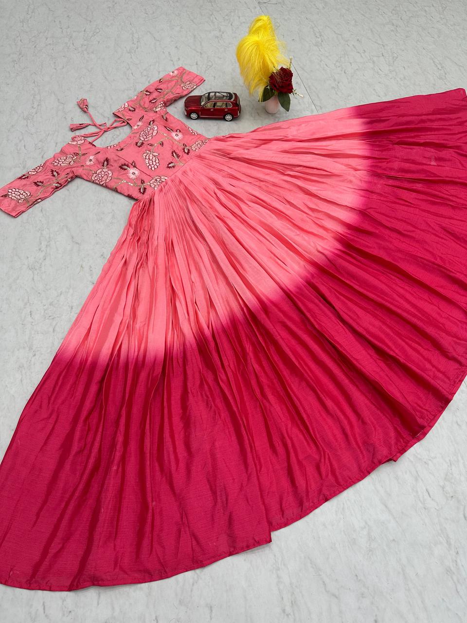 Glorious Chinon Sequence Work Light Pink Color Gown