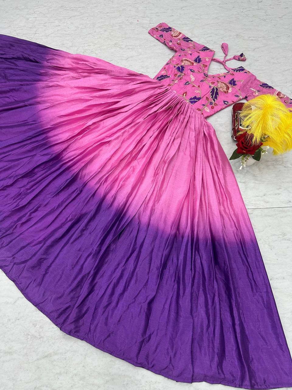 Glorious Chinon Sequence Work Pink Color Gown