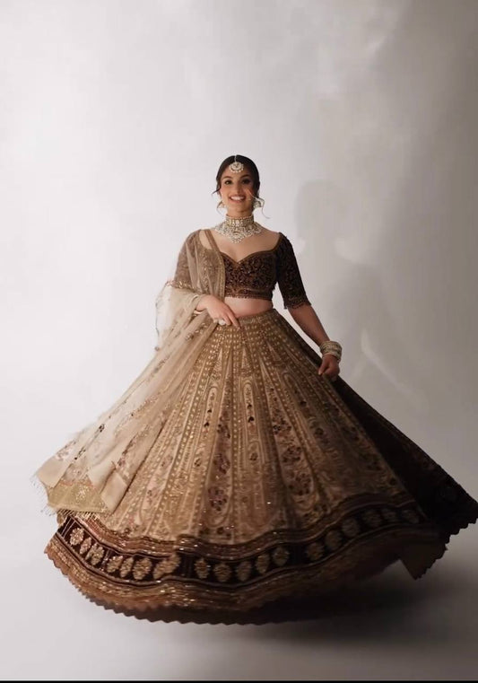 Opulent Kasturi Silk Beige Color Lehenga Choli