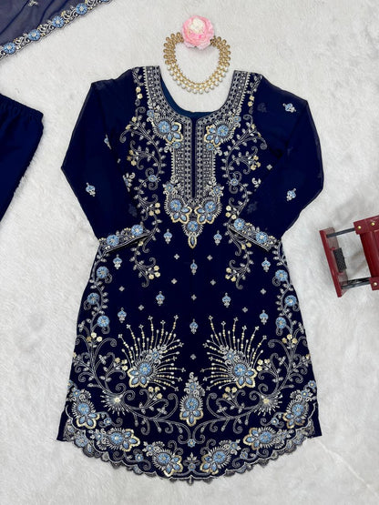 Eyes Catching Georgette Navy Blue Color Sharara Suit