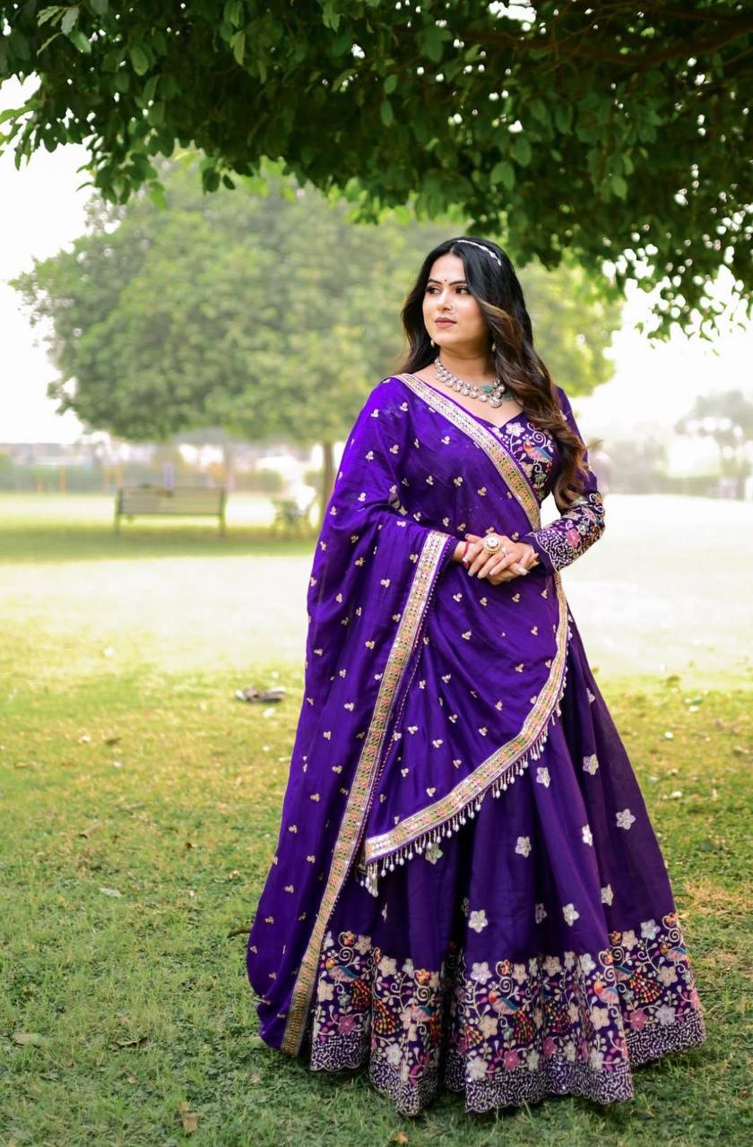 Graceful Chinon Purple Color Lehenga Choli
