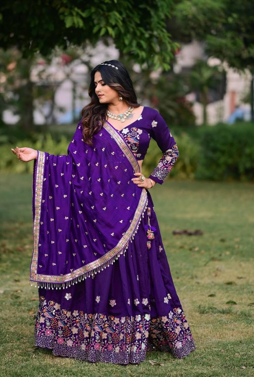 Graceful Chinon Purple Color Lehenga Choli