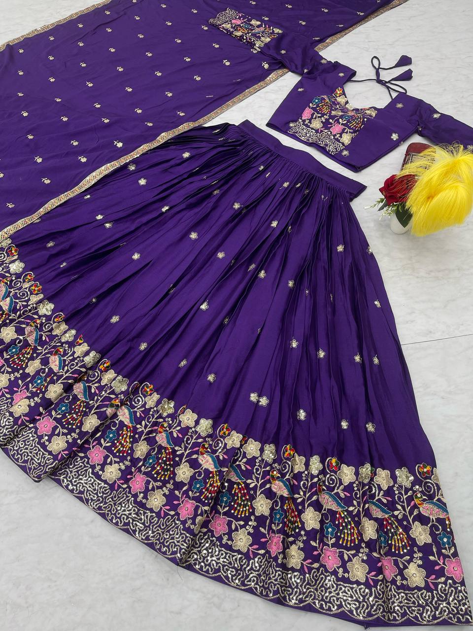 Graceful Chinon Purple Color Lehenga Choli