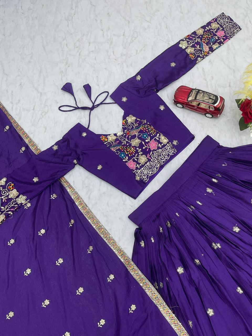 Graceful Chinon Purple Color Lehenga Choli