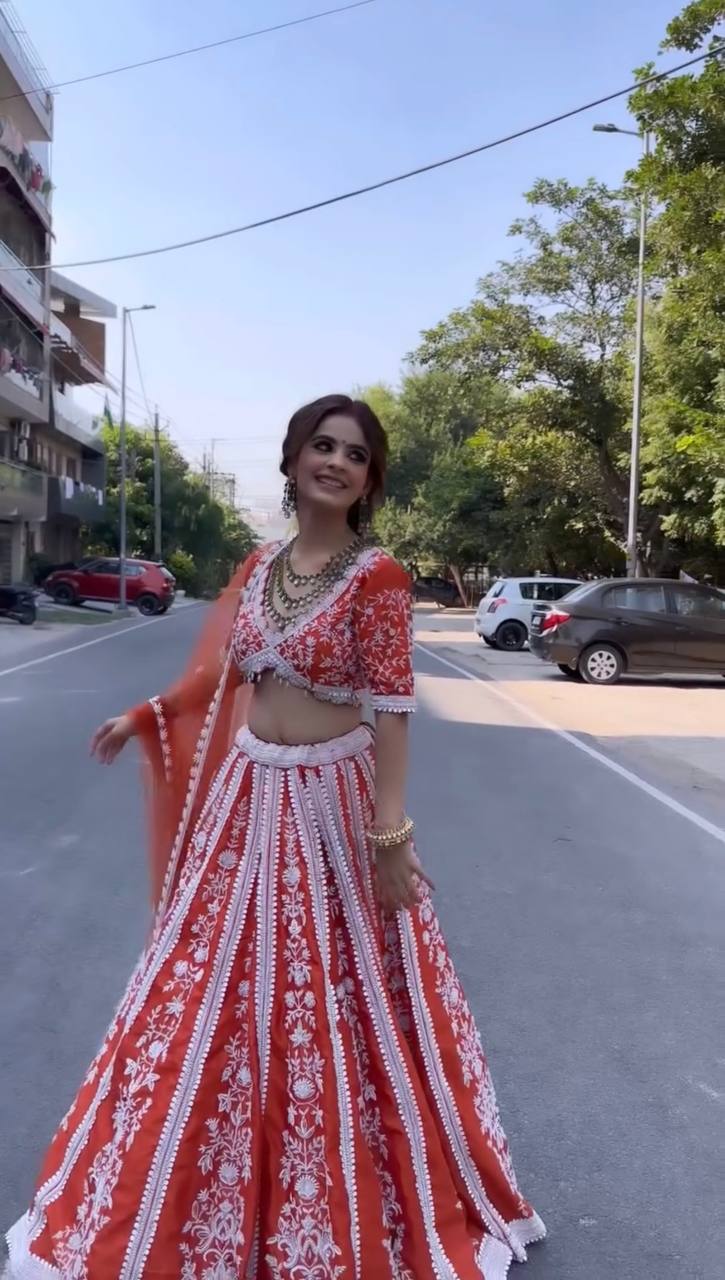 Fabulous Mulmul Silk Orange Color Lehenga Choli