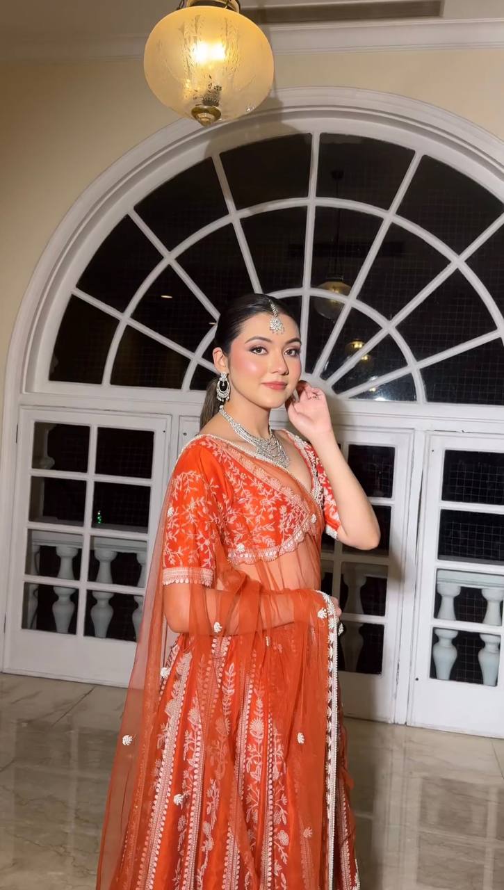 Fabulous Mulmul Silk Orange Color Lehenga Choli