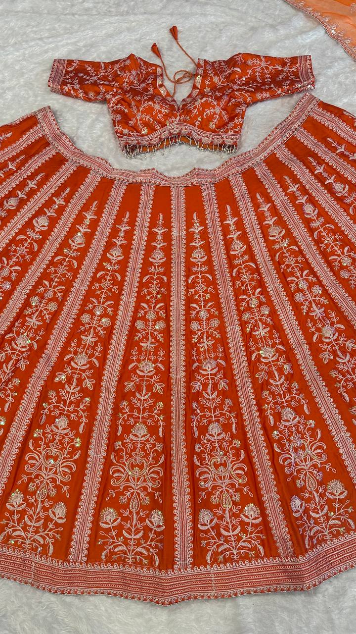 Fabulous Mulmul Silk Orange Color Lehenga Choli