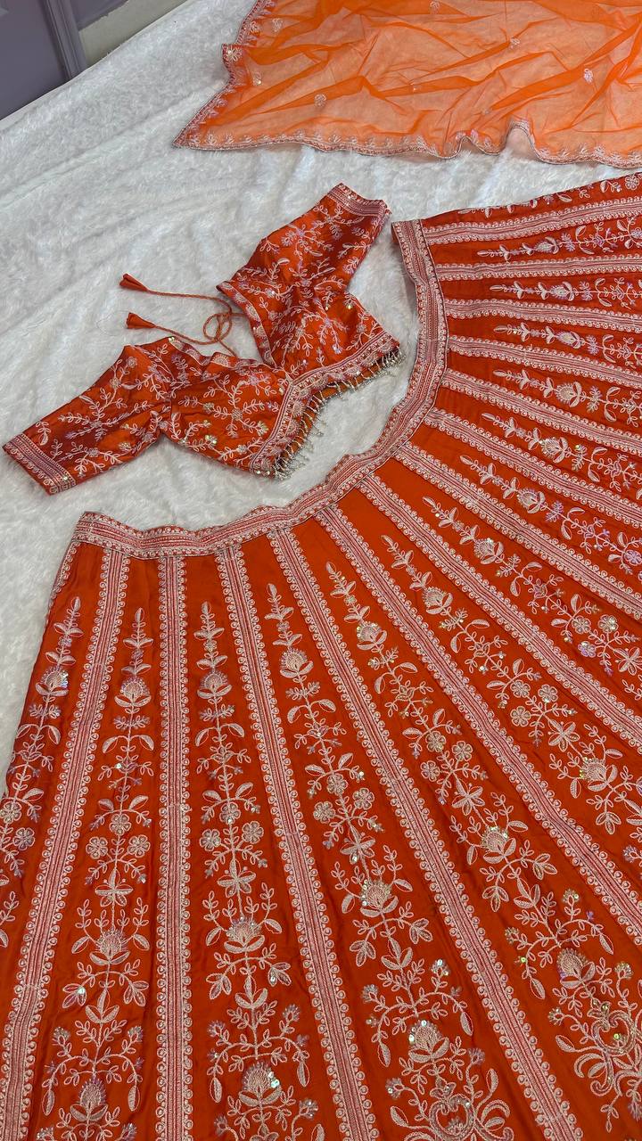Fabulous Mulmul Silk Orange Color Lehenga Choli