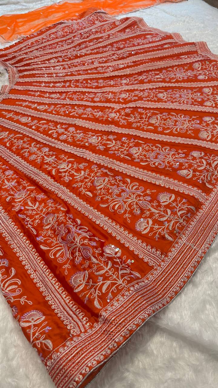 Fabulous Mulmul Silk Orange Color Lehenga Choli