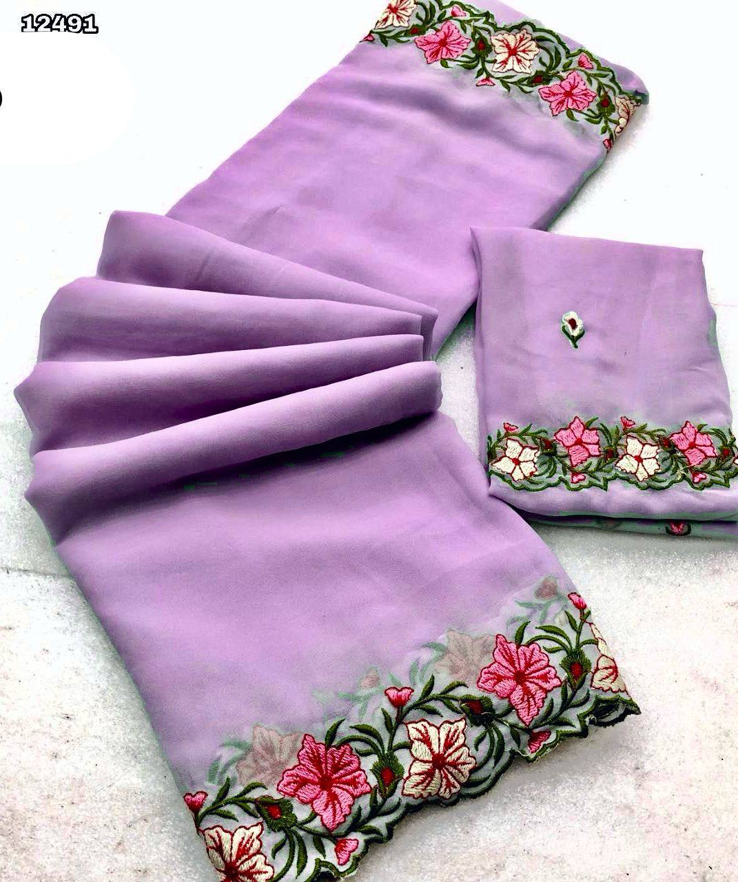 Festive Wear Georgette Purple Color Saree