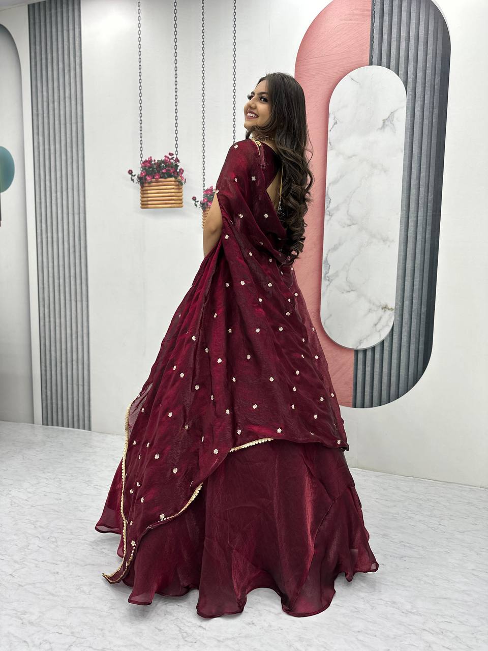 Fancy Embroidery Work Maroon Color Lehenga Choli With Strug