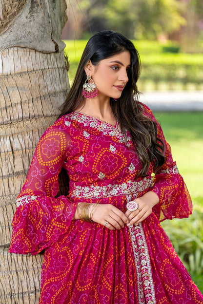 Stunning Bandhrej Pink Color Top With Lehenga