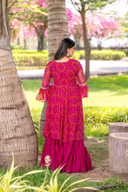 Stunning Bandhrej Pink Color Top With Lehenga